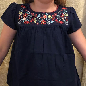 Girls dark blue printed t-shirt